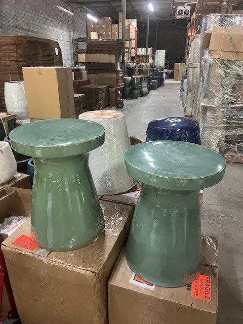 Large Round Peg Garden Stool- Turquoise Glaze - Scenario Home