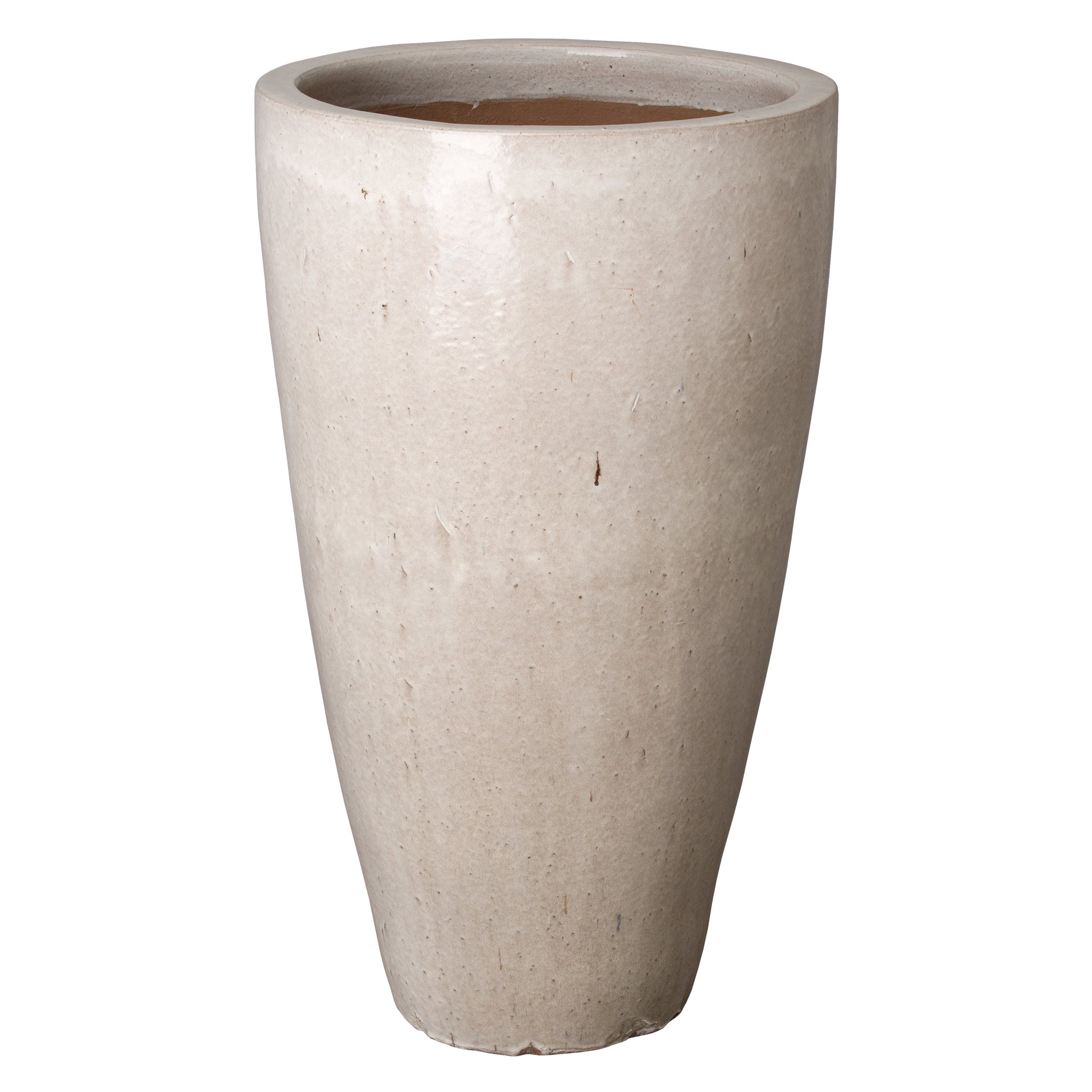 Large Tall Round Planter with a Distressed White Glaze