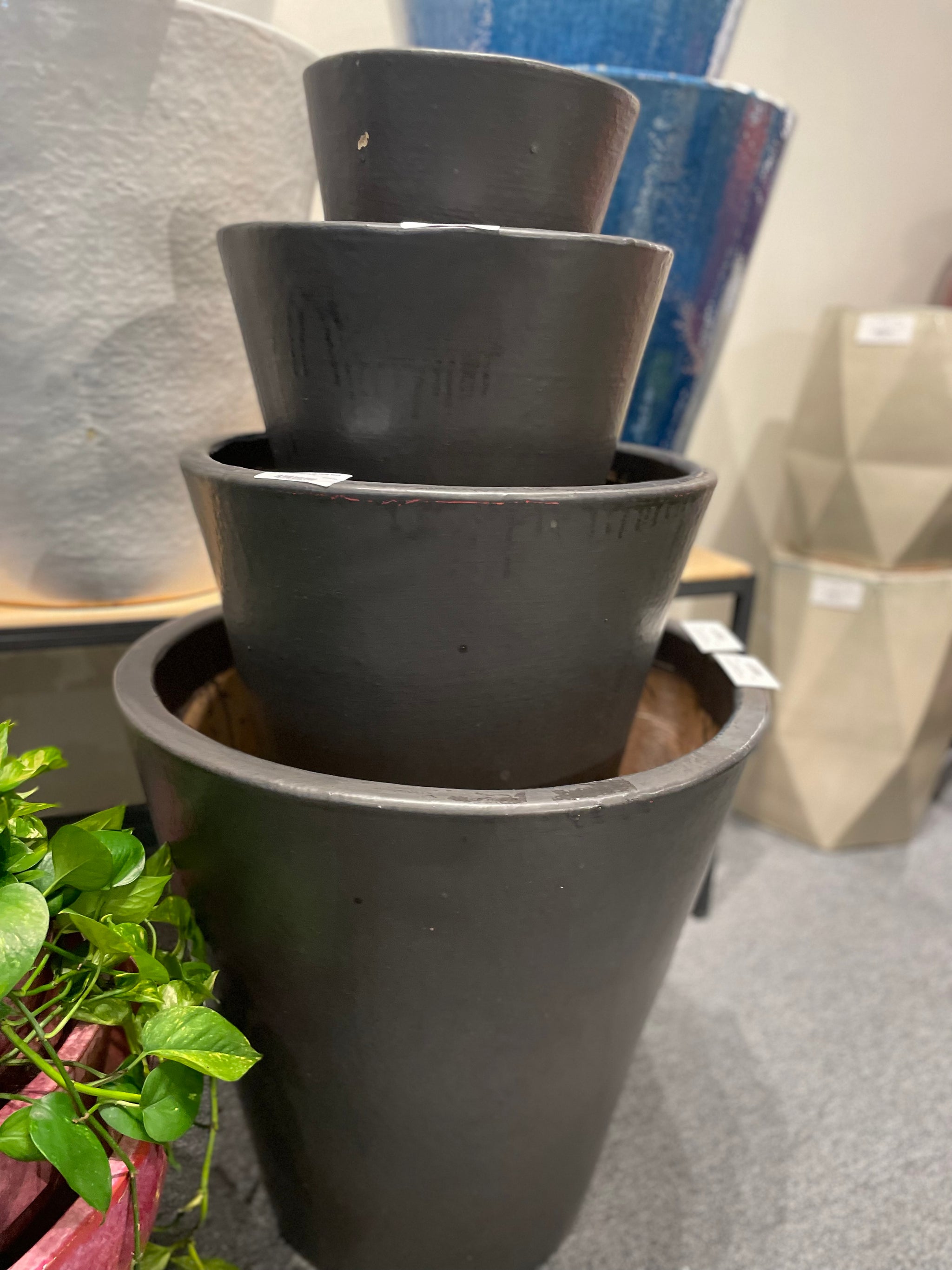 extra large plastic pots for plants Tapered Matte Black Ceramic Planter - Extra Large