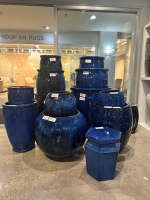Set of 2 Ceramic Ball Planters – Blue