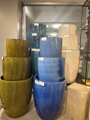 Tall Tropical Green Glazed Ceramic Planter - Medium