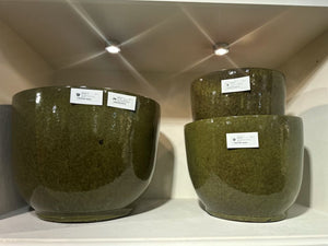 Round Ceramic Planter with a Tropical Green Glaze - Medium