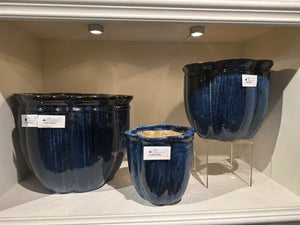 Scalloped Blue Ceramic Planters - Set of 3