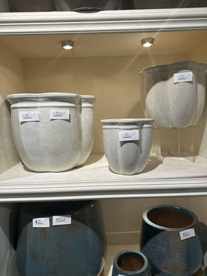 Scalloped White Ceramic Planters - Set of Three