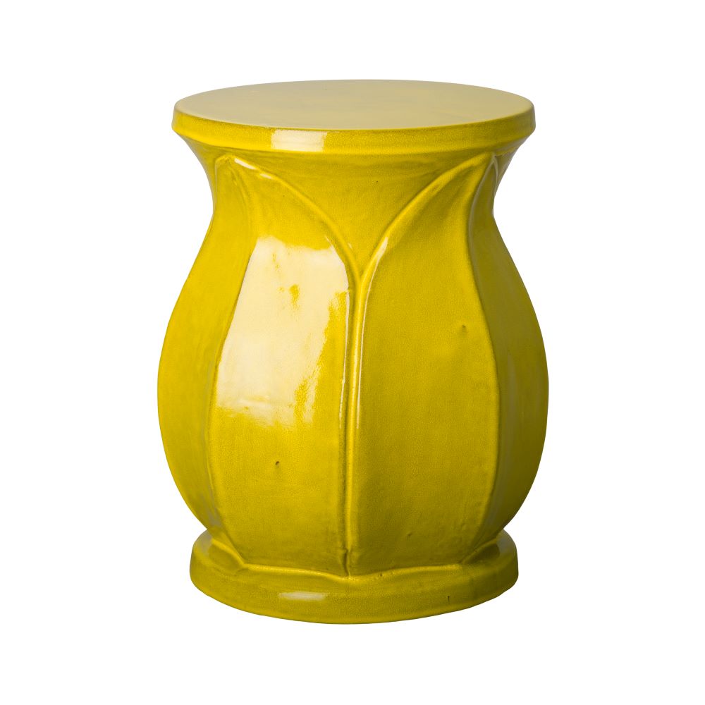 Lotus Ceramic Garden Stool/Table with a Mustard Yellow Glaze