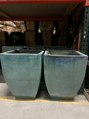 Tapered Square Planter with Teal Glaze – Large