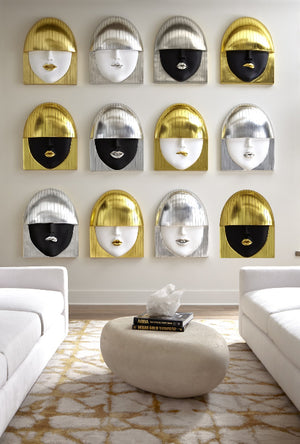 Fashion Faces Wall Art, Small, White and Gold Leaf, Set of 3
