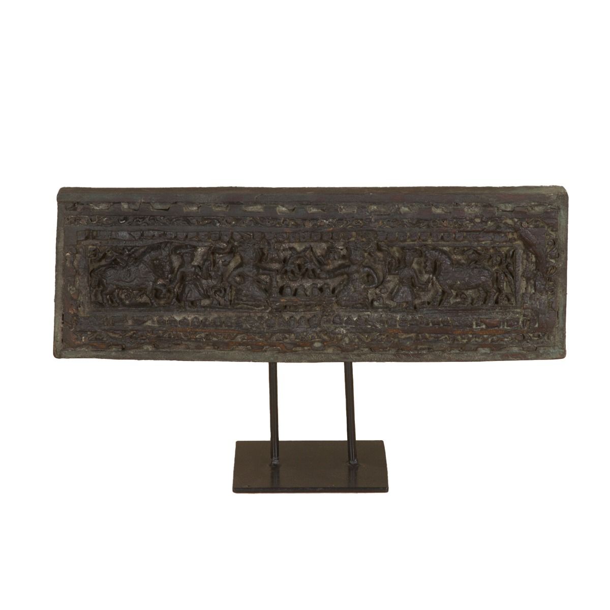 Curio 20" Carved Wood Panel on Iron Stand