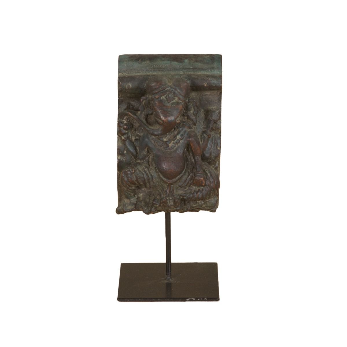 Curio Carved Wooden Ganesha on Iron Stand