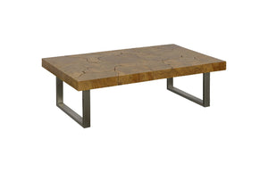 Teak Slice Coffee Table, Stainless Steel Legs, Rectangle