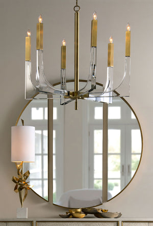 Acrylic and Brass Six-Light Chandelier