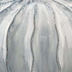 Oceane Gourd Table Lamp in White Ceramic with Custom Cone Shade in White Linen