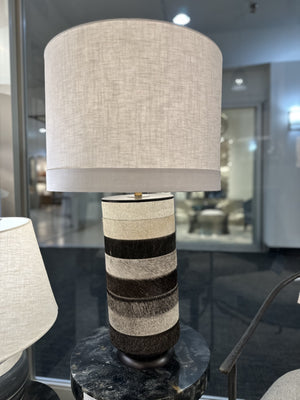 Cowhide Strips Table Lamp with Linen Drum Shade