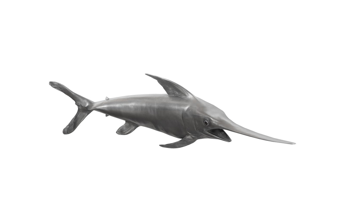 Broadbill Swordfish Fish Wall Sculpture, Resin, Polished Aluminum Finish