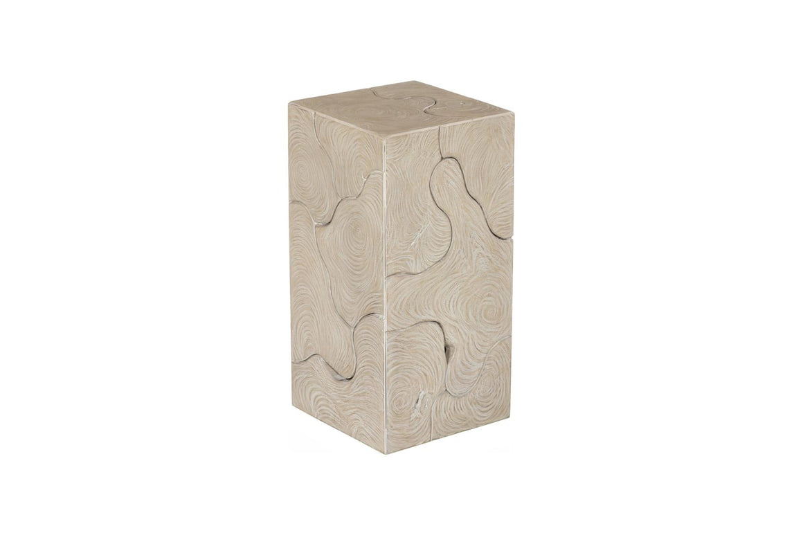 Teak Slice Pedestal, Square, Oat Finish, SM