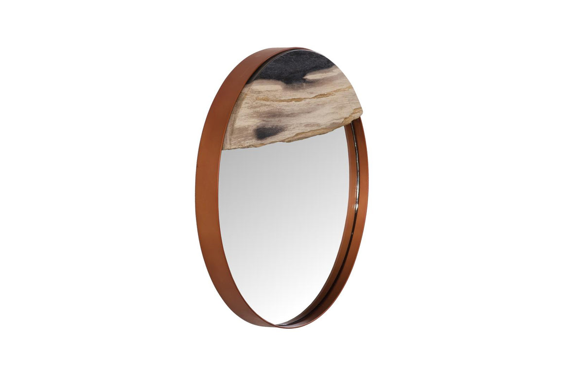 Petrified Slice Mirror, Copper Frame, Medium