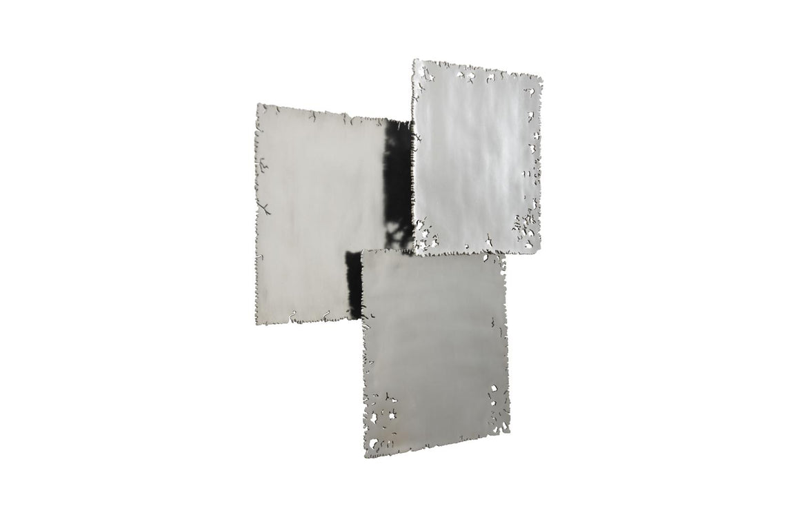 Galvanized Square Wall Tile, Silver Leaf, Set 3