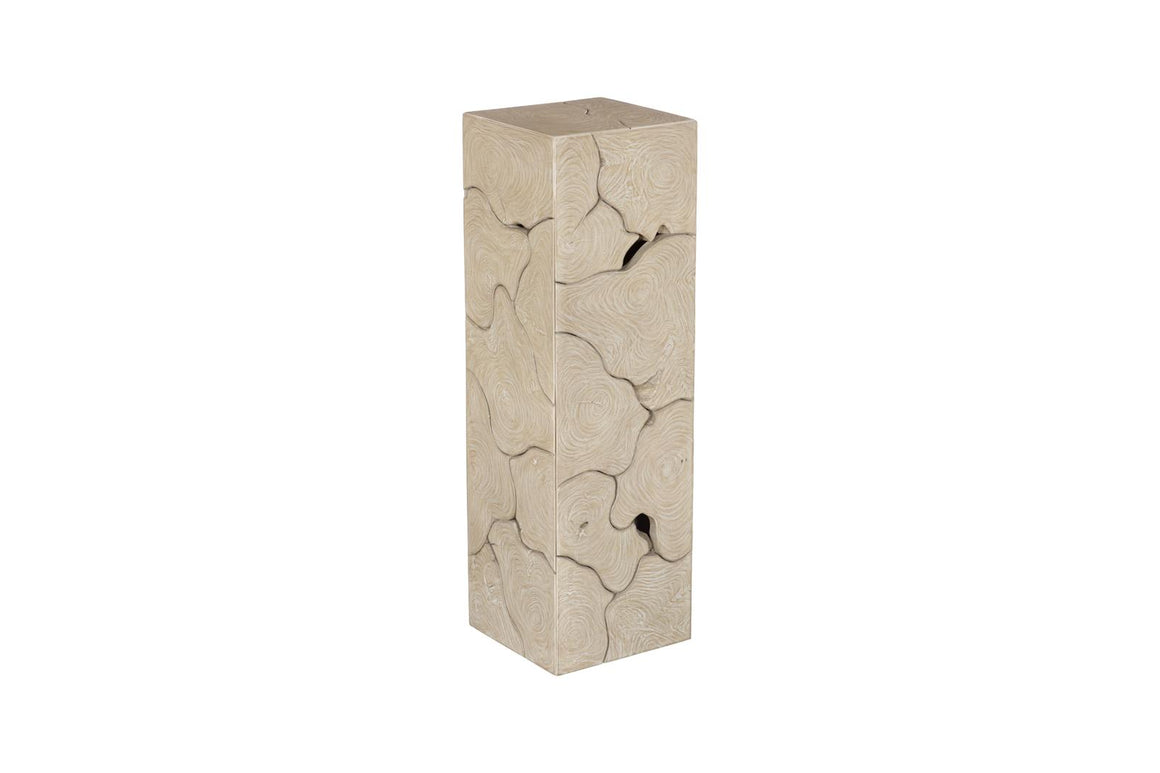 Teak Slice Pedestal, Square, Oat Finish, LG