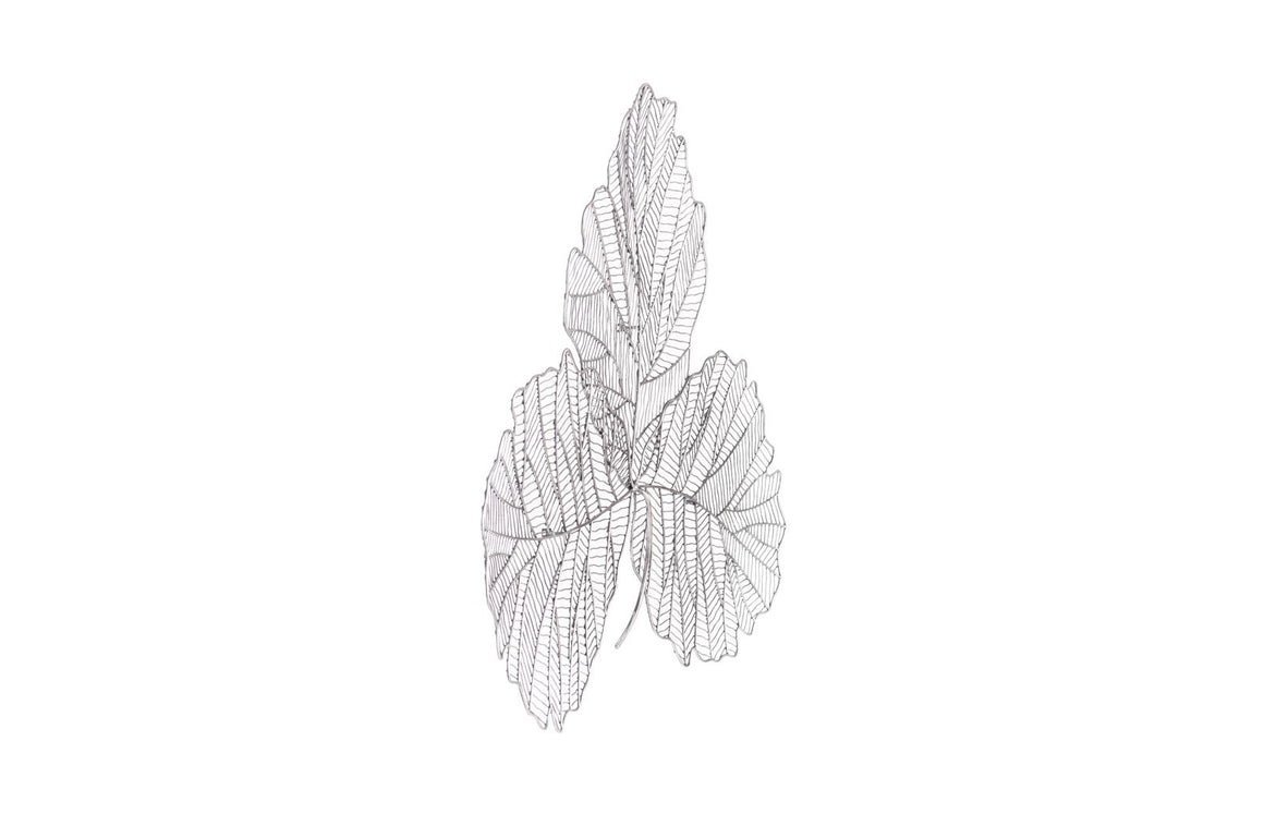 Tri Leaf Wall Art, Medium, Metal, Silver/Black