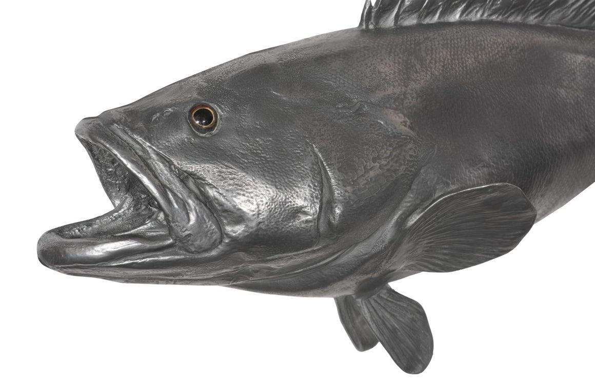 Estuary Cod Fish Wall Sculpture, Resin, Polished Aluminum Finish