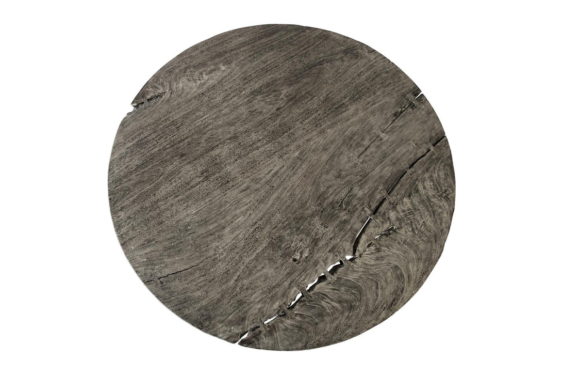 Chuleta Round Dining Table on Stainless Steel Base, Gray Stone