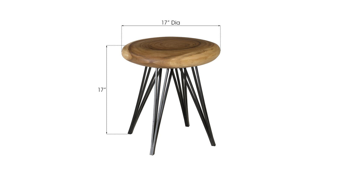 String Stool on Black Metal Legs, Natural