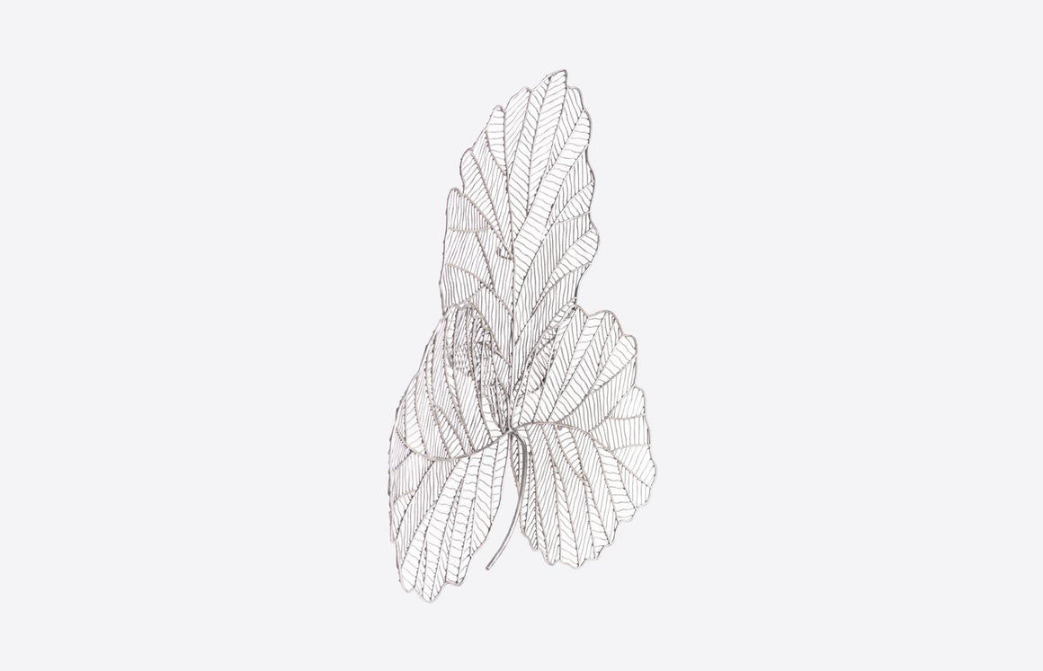 Tri Leaf Wall Art, Small, Metal, Silver/Black