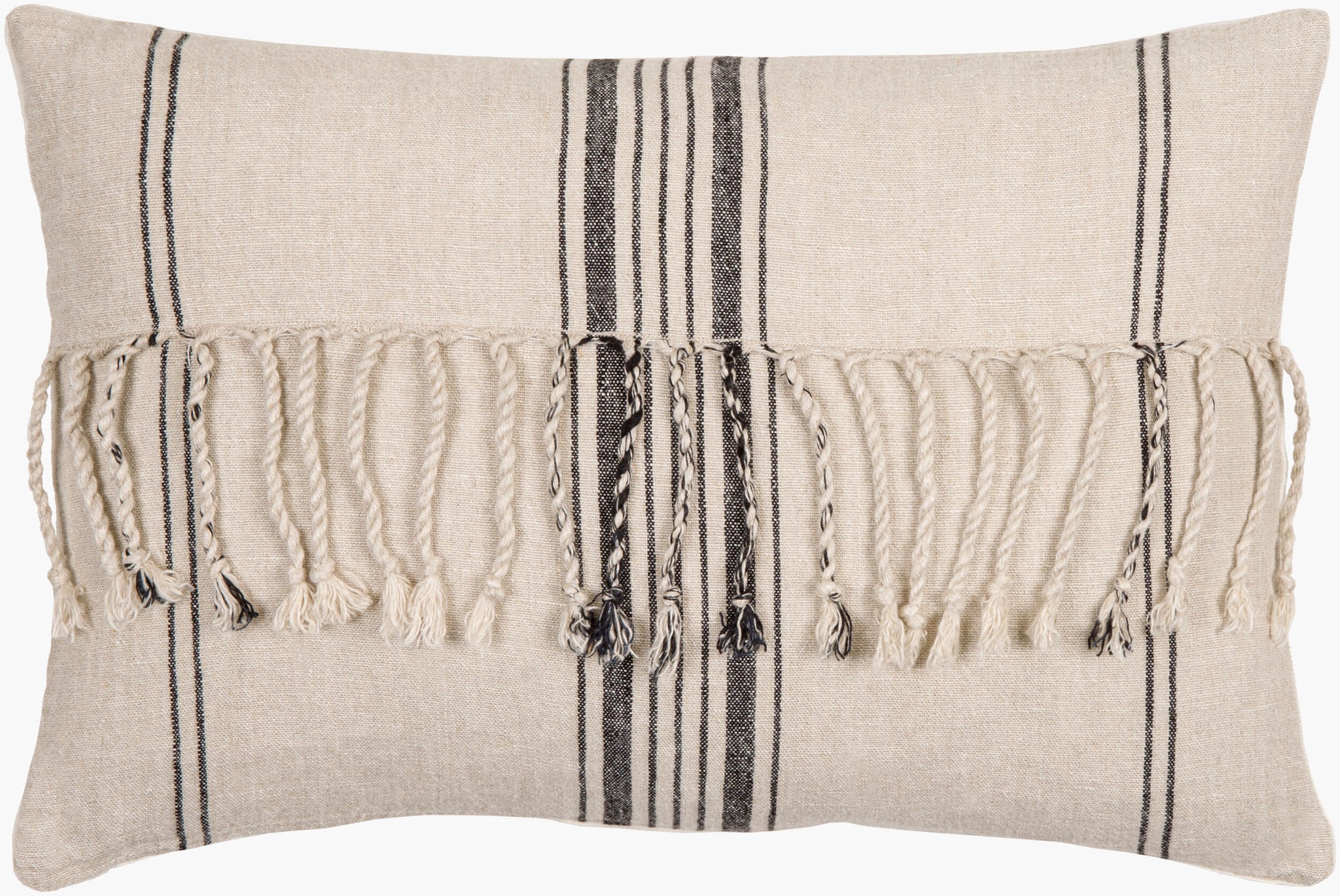 Surya Linen Stripe Embellished LSP-003 Lumbar Pillow