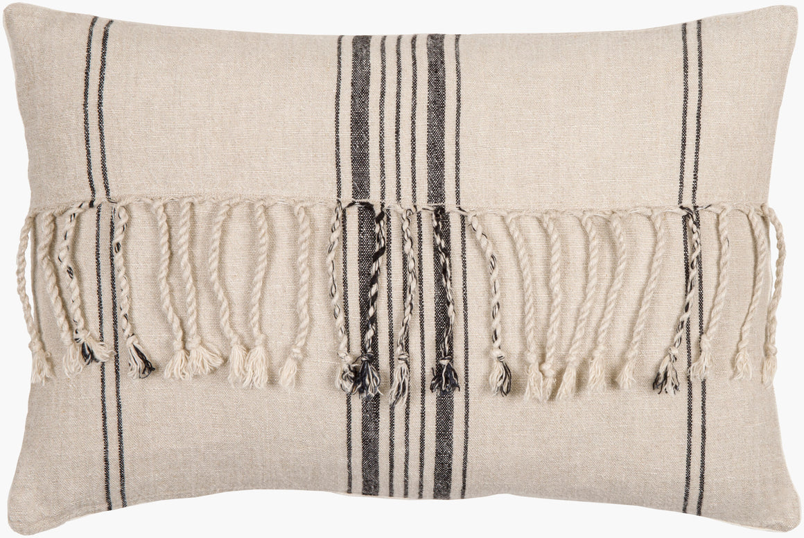 Surya Linen Stripe Embellished LSP-003 Lumbar Pillow