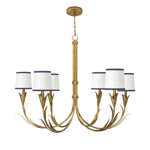 River Reed Chandelier Small (Antique Gold Leaf with Navy Shade)