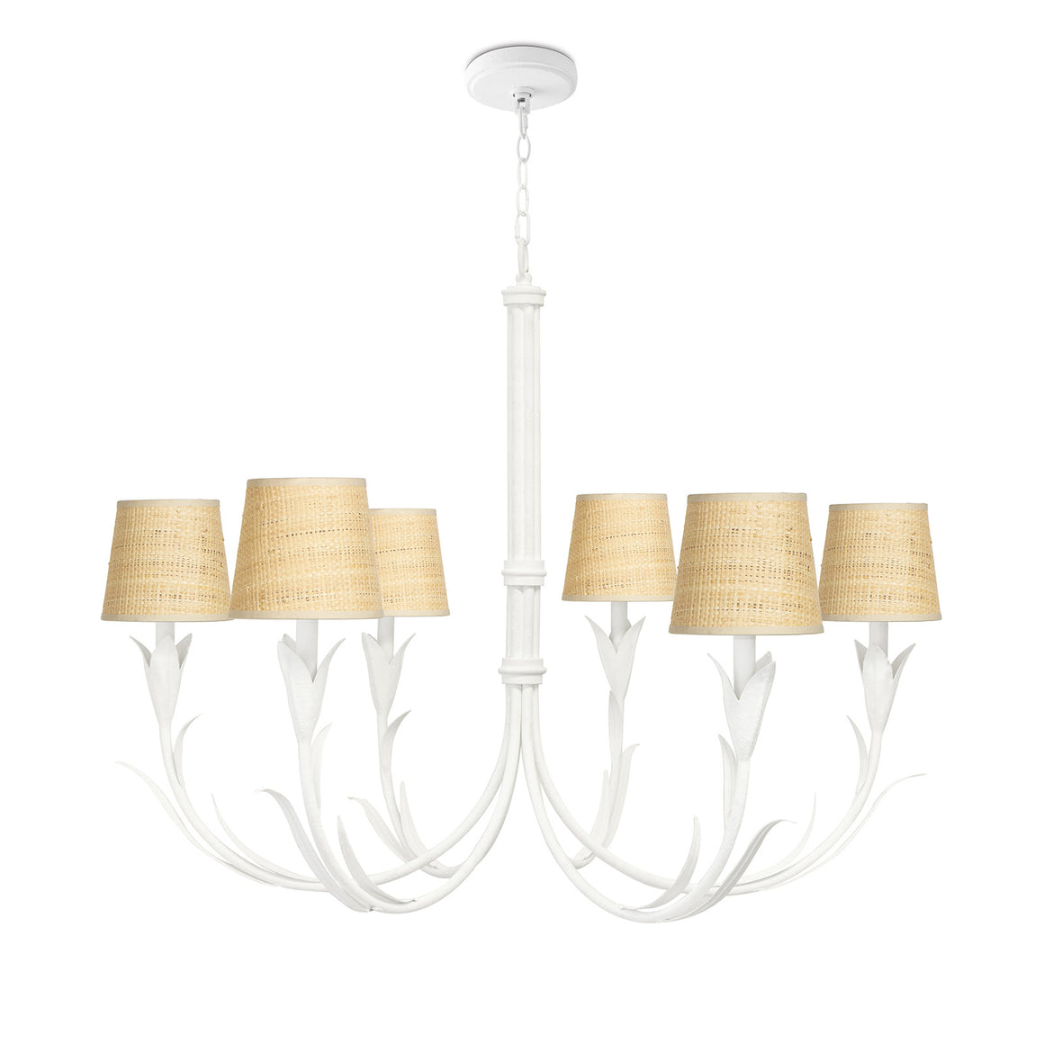 River Reed Chandelier Small (White with Rattan Shade)
