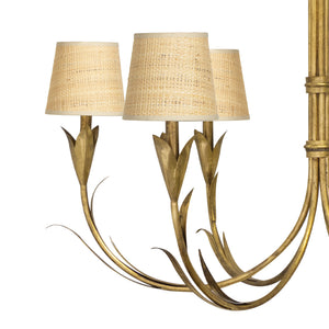 River Reed Chandelier Small (Antique Gold Leaf with Rattan Shade)