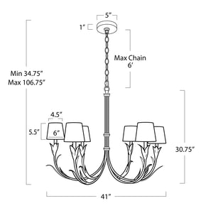 River Reed Chandelier Small (White with Rattan Shade)
