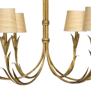 River Reed Chandelier Small (Antique Gold Leaf with Rattan Shade)