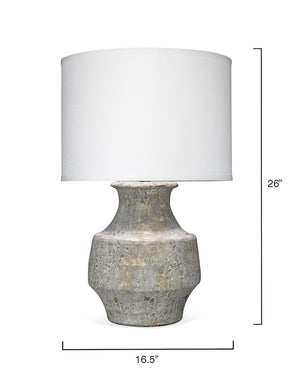 Masonry Table Lamp in Grey Ceramic with Classic Drum Shade in White Linen
