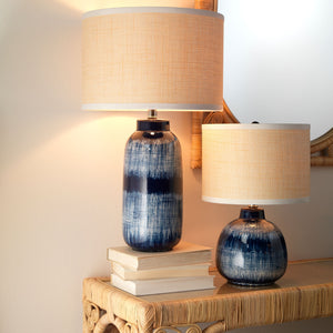 Large Batik Table Lamp with Raffia Shade