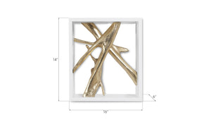 Framed Branches Wall Tile, White, Gold Leaf