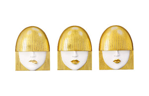 Fashion Faces Wall Art, Small, White and Gold Leaf, Set of 3