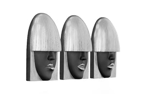 Fashion Faces Wall Art, Small, Black and Silver Leaf, Set of 3