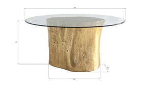 Log Dining Table, 60" Glass Top, Gold Leaf