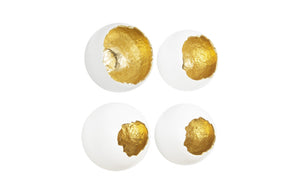 Broken Egg Wall Art, White and Gold Leaf, Set of 4