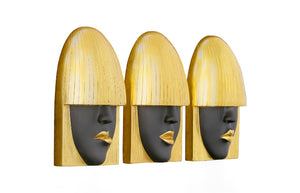Fashion Faces Wall Art, Small, Black and Gold Leaf, Set of 3
