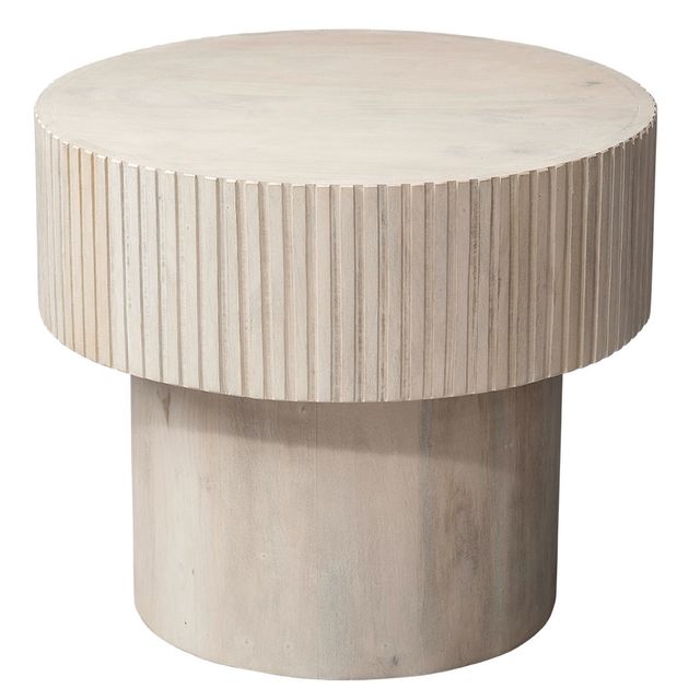 Notch Mango Wood Round Side Table, Off-White