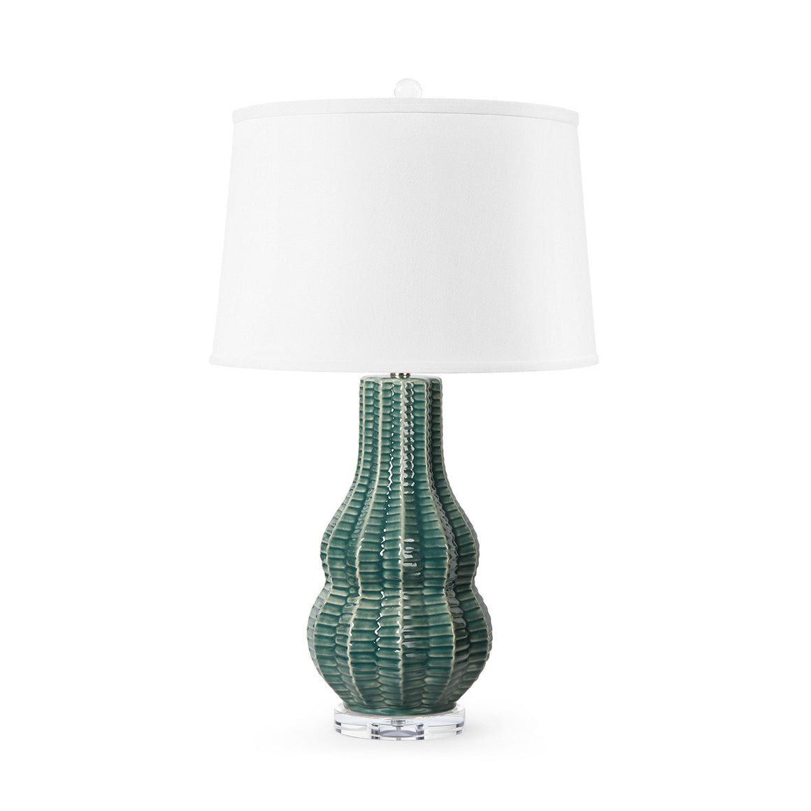 Quinn Lamp with Shade 17-inch White Linen, with Nickel, Veridian Green | Quinn Lamp Collection | Villa & House