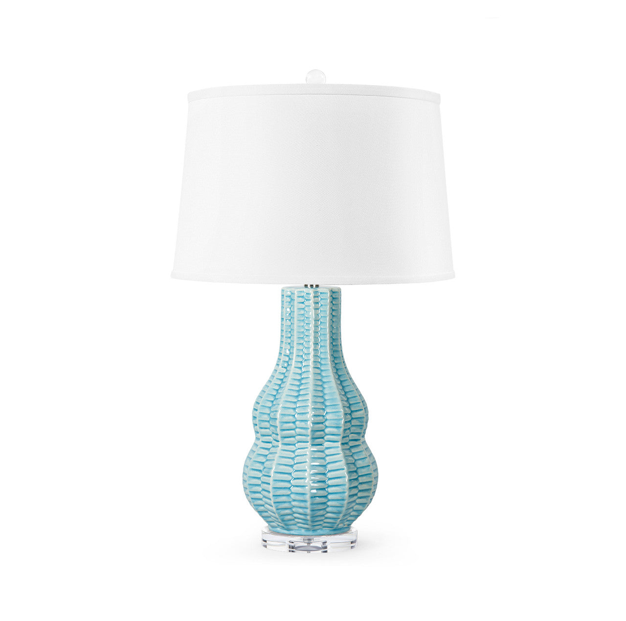 Quinn Lamp with Shade 17-inch White Linen, with Nickel, Waterfall Blue | Quinn Lamp Collection | Villa & House