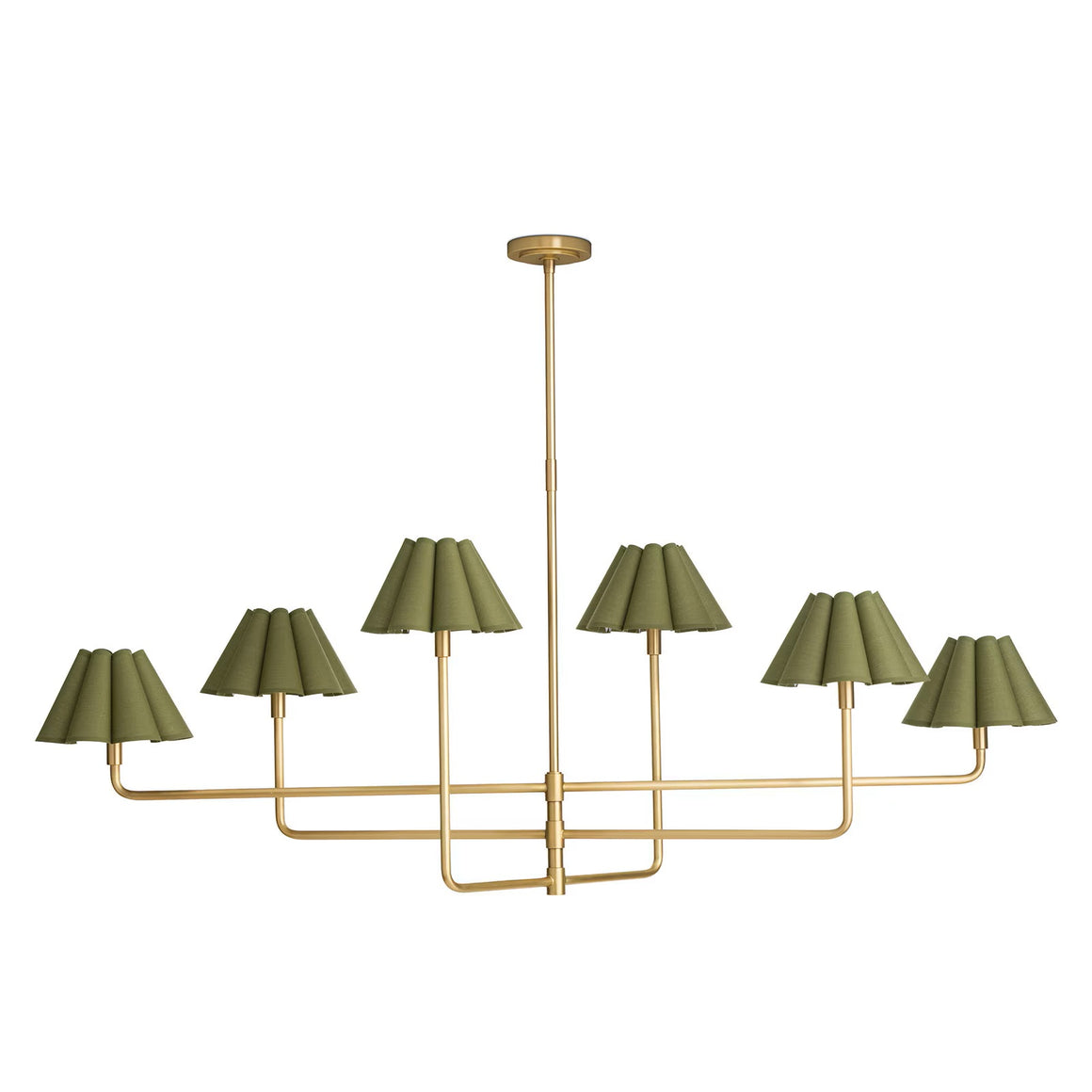 Polly Metal Chandelier (Natural Brass with Olive Scalloped Shades)
