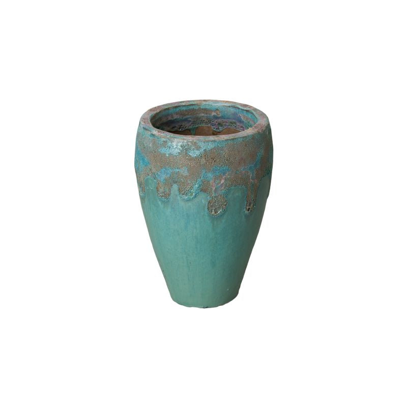 Round Ceramic Planter with a Reef/Spa Teal Glaze-Small