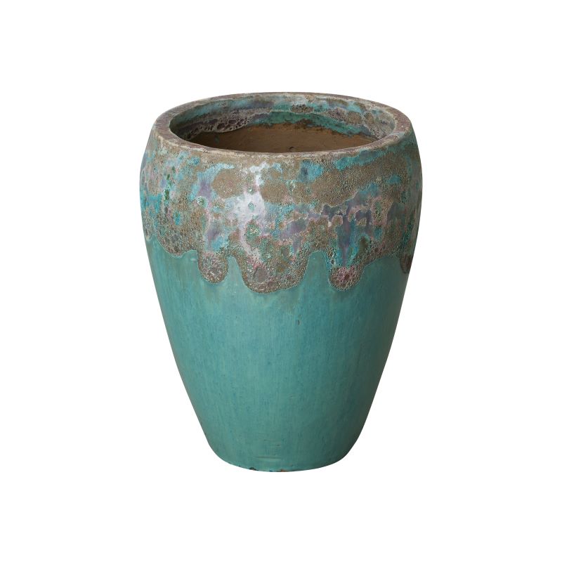 Round Ceramic Planter with a Reef/Spa Teal Glaze-Medium