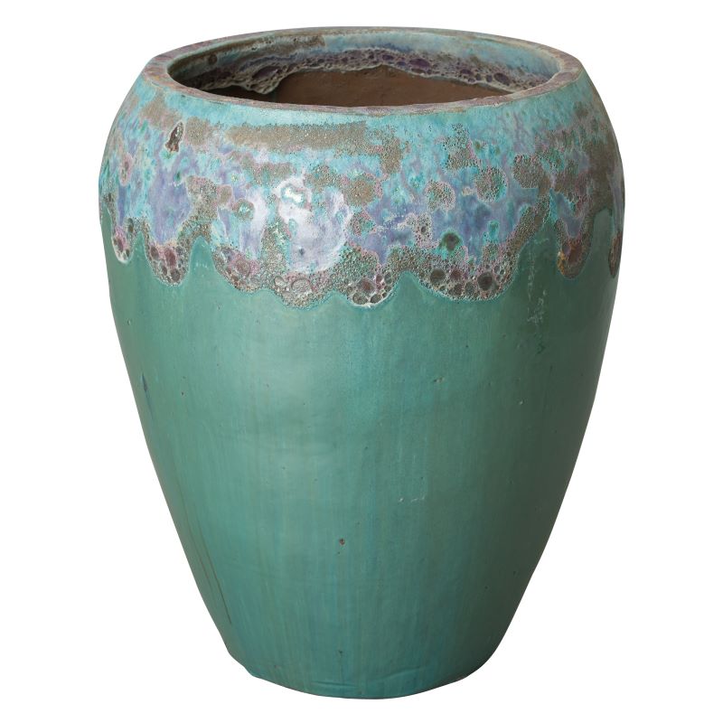 Round Ceramic Planter with a Reef/Spa Teal Glaze-Large