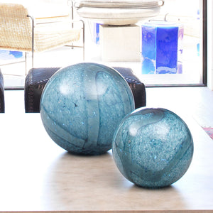 Large & Small Cosmos Hand Blown Glass Balls - Indigo Swirl